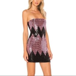 h:ours Noemie Dress Black Pink Bead Rhinestones Small Strapless NWT